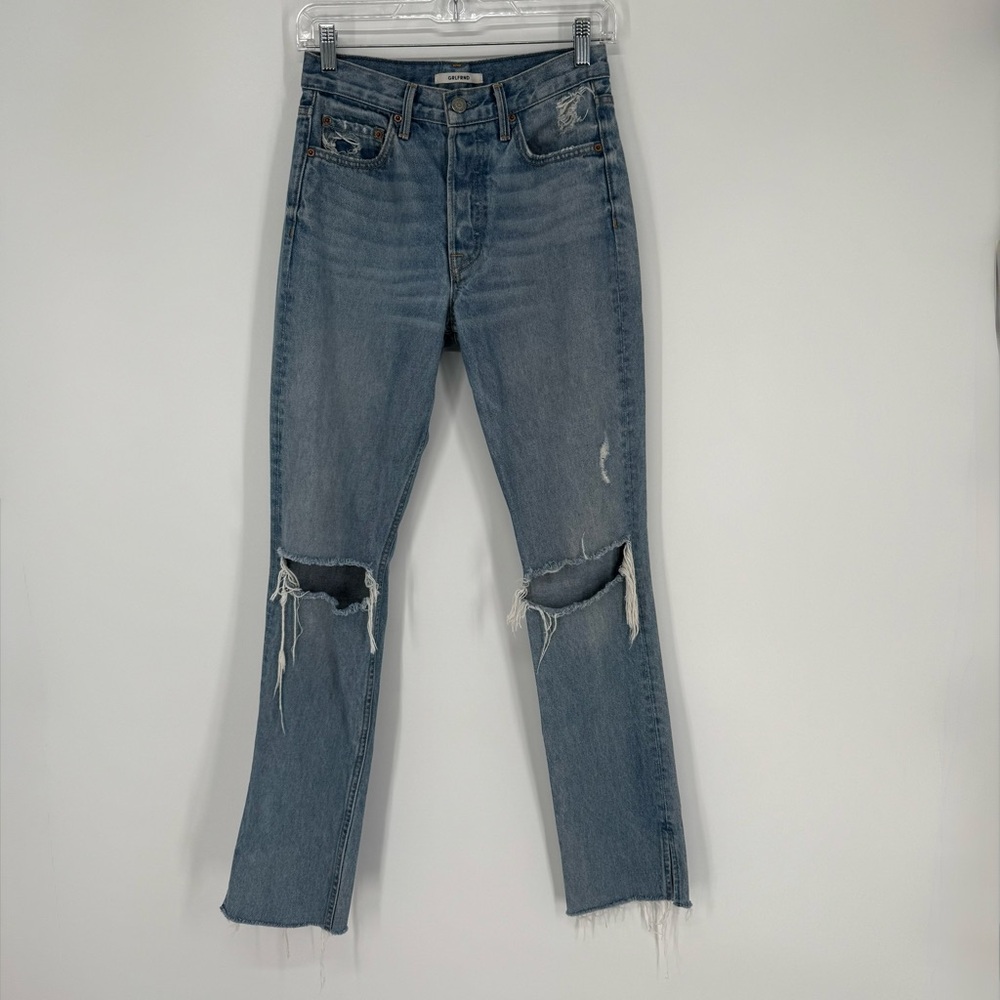GRLFRND Natalia Split-Hem Distressed Straight Leg Jeans